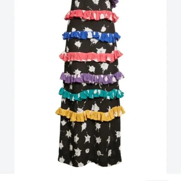 BUSAYO Ropo Splatter Print Tiered Ruffle Maxi Dress Black Size M NWT - Picture 5 of 15